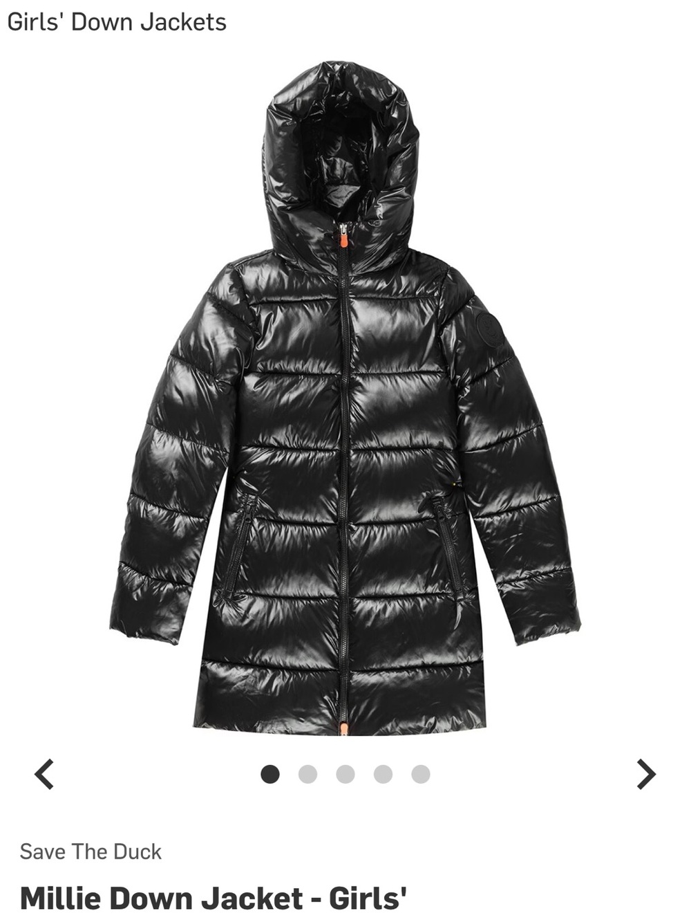 SAVE THE DUCK Girls' Glossy Black Plumtech Hooded Puffer Coat